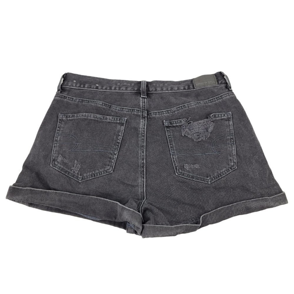 AE American Eagle Black Distressed Denim Cuff High Rise Mom Short 6 5566 - Picture 10 of 10